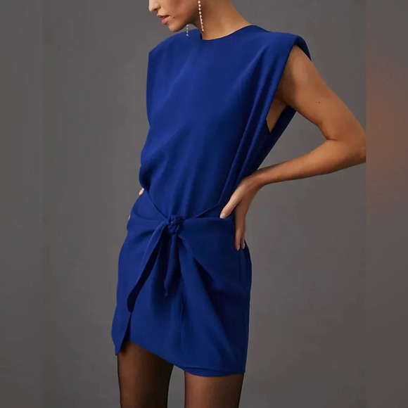 Amanda Uprichard Copeland Tie Front Mini Dress Ultramarine Royal Blue Size L - Picture 3 of 15